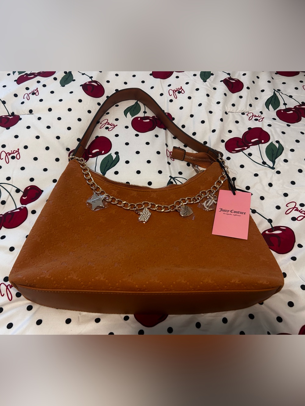 Juicy Couture Brown Shoulder Bag with Silver and Gold Charm Chain